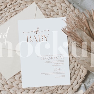Maqueta elegante de papelería para bodas, maqueta estética para tarjetas de felicitación, maqueta rústica para invitaciones, maqueta bohemia para baby shower, plantilla Canva