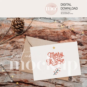 Maquete de cartão de Natal, modelo de cartão 7x5, maquete de cartão horizontal, objeto inteligente PSD, PNG