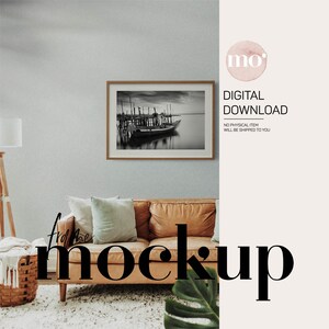 Boho Interior Frame Mockup, Horizontal Frame Mockup, Wooden Frame Template, Photography Mockup