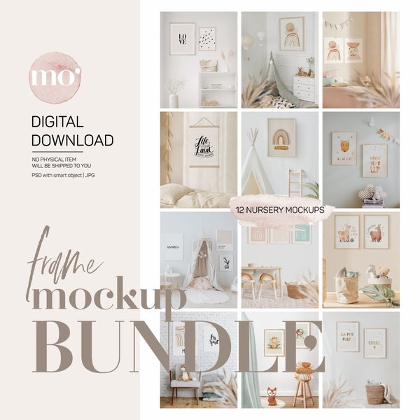 Nursery Interior Mockup Bundle Set, Frame Mockup Bundle, Wall Art Mockup, Kids Room Wall Decor mockup