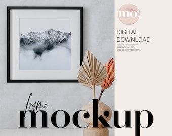 Square Frame Mockup: Black Frame, Wall Art Display (Digital Download)