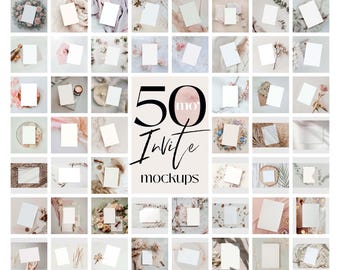 Card Mockup Bundle 50 PSD PNG Templates, Stationery Invitation Greeting RSVP Overlay for Canva Photoshop Printable Display