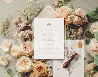 Wedding Invitation Mockup: 5x7 Vintage Card, PSD PNG
