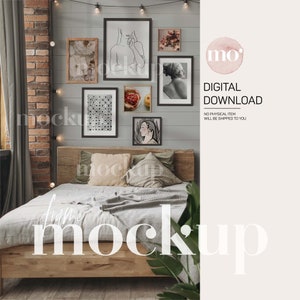 Boho Gallery Wall Mockup, Boho Interior Frames Mockup, PSD smart object, Bohemian Art Display