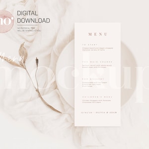 Mockup de menu, mockup de menu de mariage 4x9, mockup de carte stylisée, mockup neutre