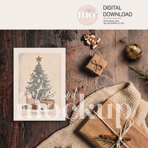 Kerstkaart mockup, 7x5 kaartsjabloon, wenskaart mockup, kerstuitnodiging mockup, PSD slim object, PNG