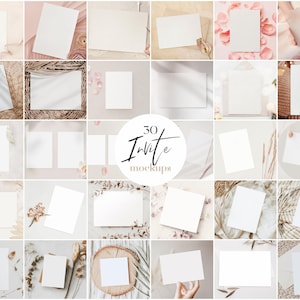 Card Mockup Bundle with 30 PSD PNG Templates, Wedding Invitation Greeting Card Stationery Mockups for Canva Photoshop Photopea Use