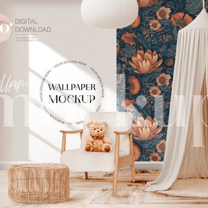 Kinderkamer behang mockup, interieur mockup sjabloon, muur mockup, babykamer interieur mockup, lege muur mockup