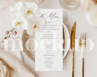 Wedding Menu Card Mockup: 4x9 PSD Template (Digital Download