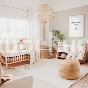 Nursery Mockup, Wooden A3 frame mockup, Baby Room Mockup Interior, Wall Art Mockup