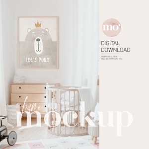 Vertical Wooden Frame Mockup: Nursery Art, 3x4 Ratio (Digital Download)