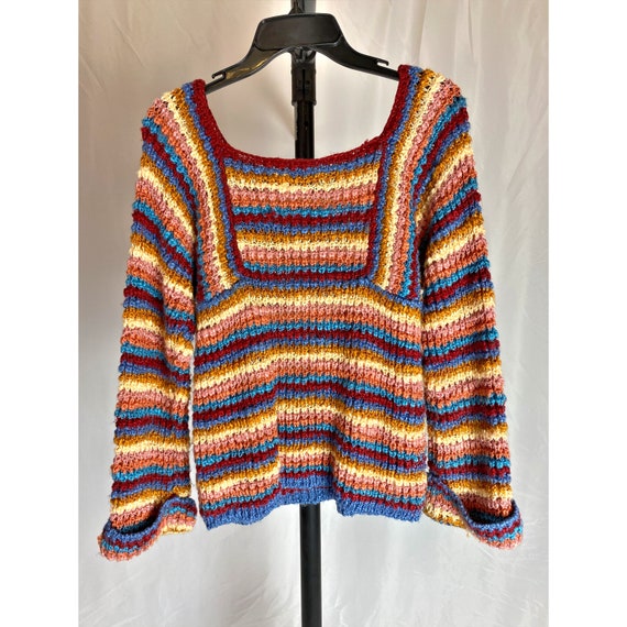 1970s Crochet Knit Top Colorful Striped Vintage L… - image 5