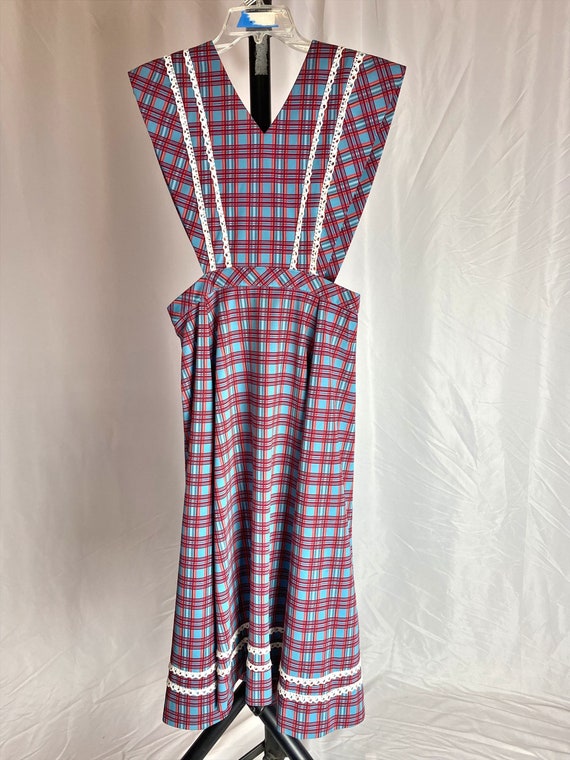 Vintage Pinafore Dress Plaid Red Blue Cottagecore 