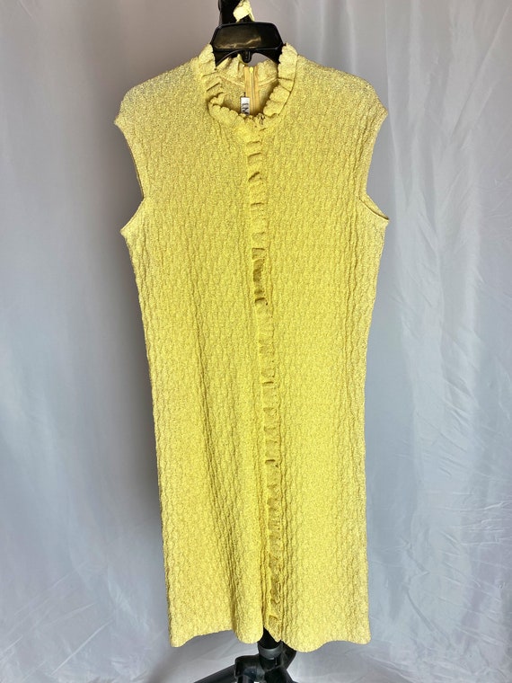 I Magnin Vintage Dress Yellow Textured High Neck … - image 1