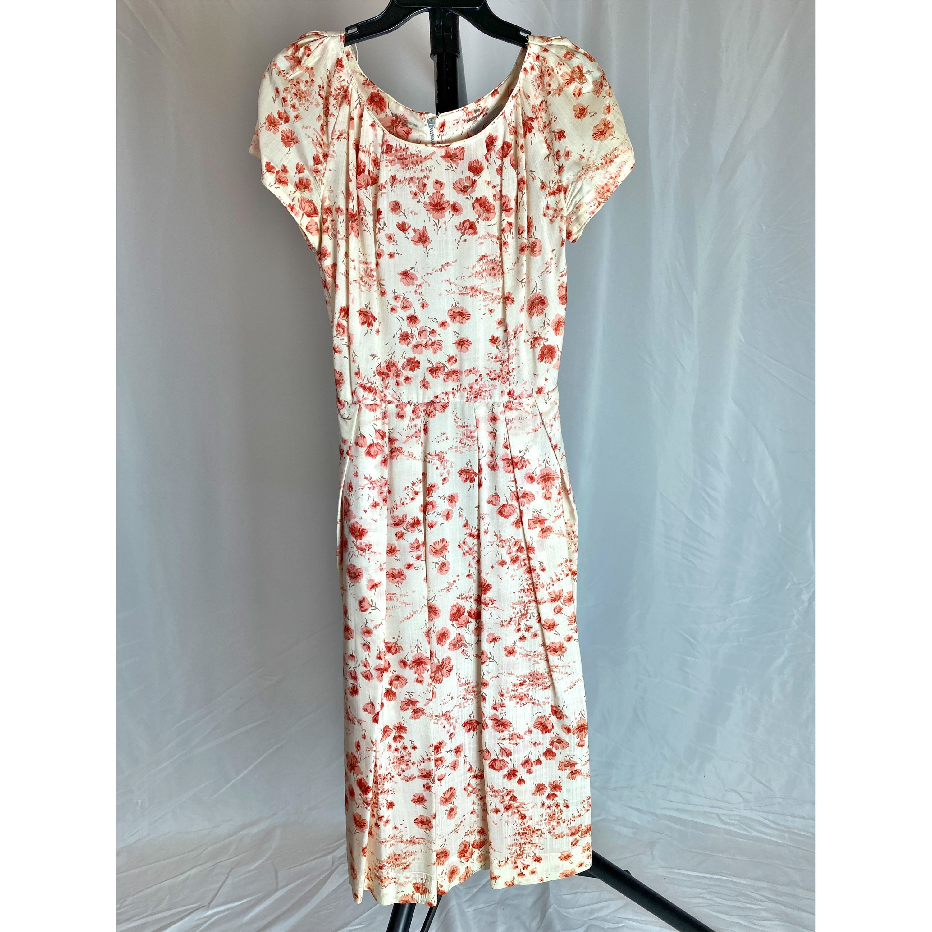 Vintage Nelly Don Dress Floral 1950s Belted Red Cream Day - Etsy