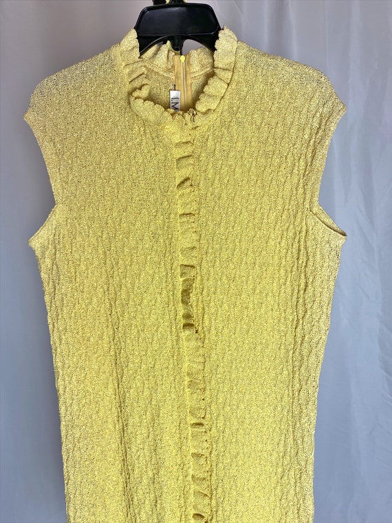 I Magnin Vintage Dress Yellow Textured High Neck … - image 2