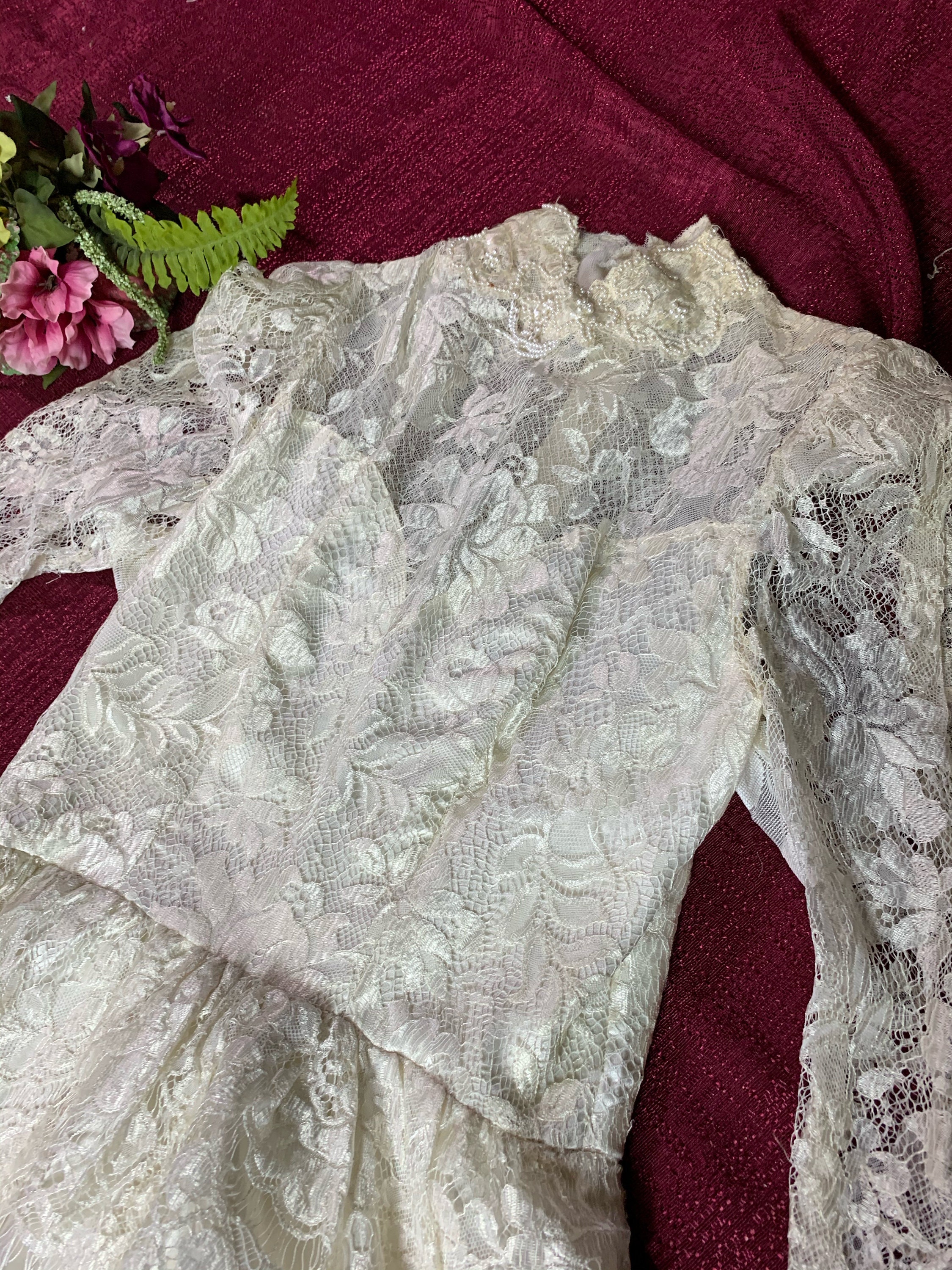 Vintage 1980s High Neck Lace High Low Skirt Peplum Wedding - Etsy