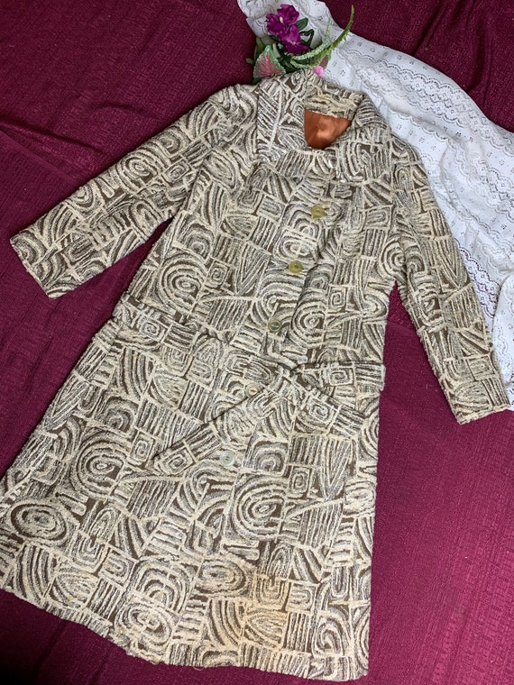 Vintage 1960s Embroidered Patterned Coat Brown and