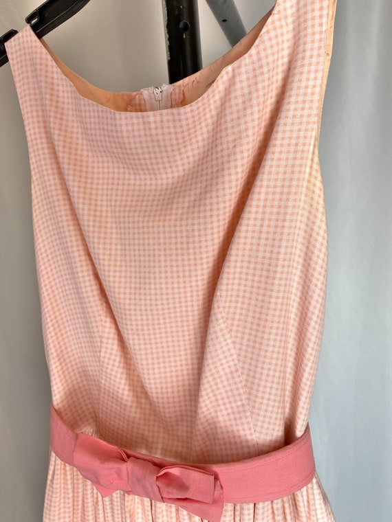 Vintage Pink Gingham Dress Sleeveless 1960s Prepp… - image 3