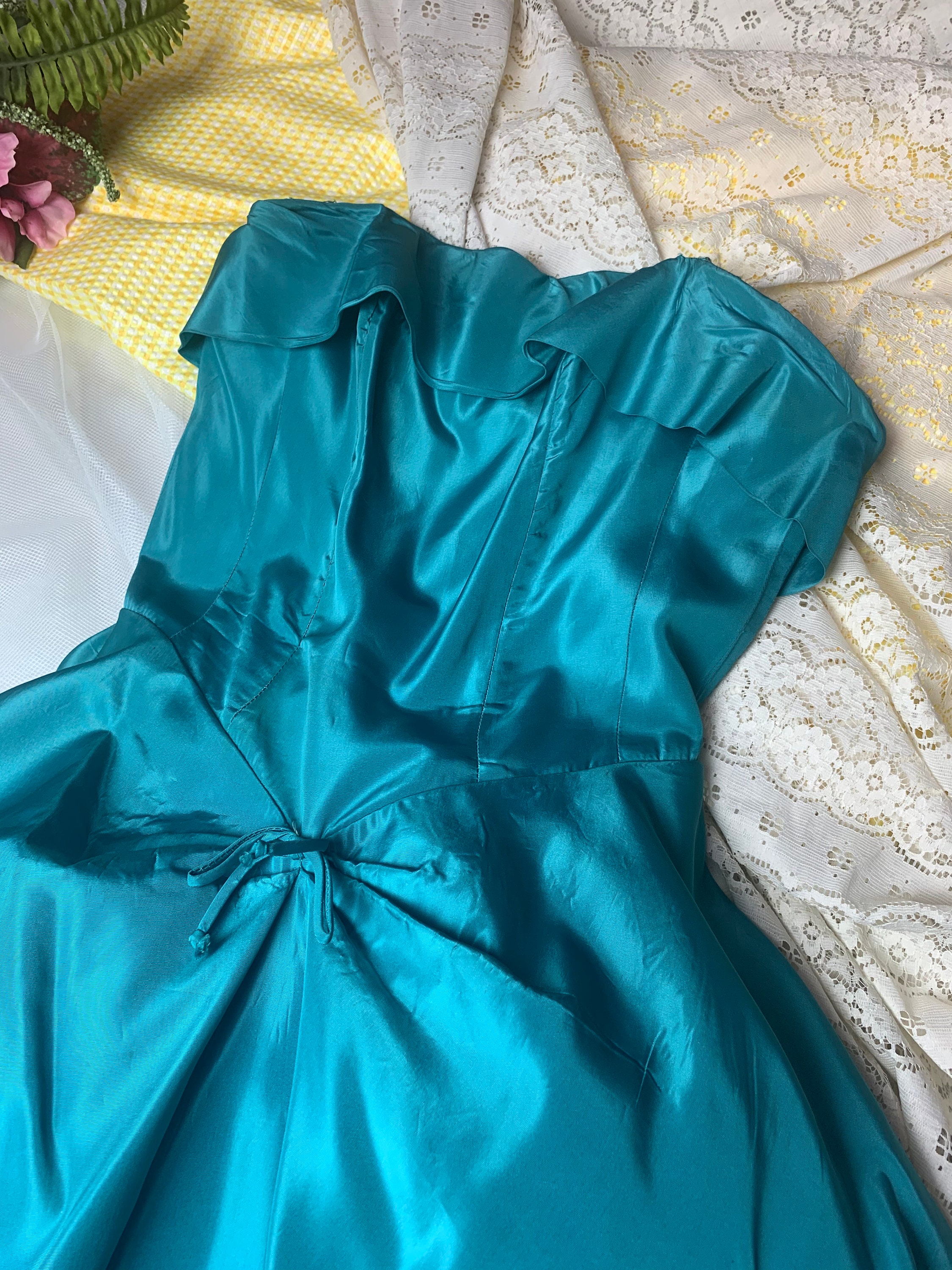 Vintage 1950s Teal Evening Gown with Removable Collar Prom | Etsy