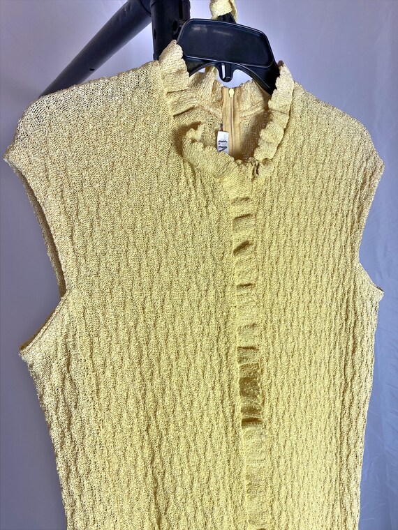 I Magnin Vintage Dress Yellow Textured High Neck … - image 3