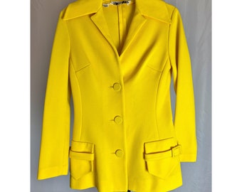 1960s Bright Yellow Jacket Mod Paula Brooks Original Vintage Large Collar