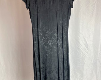 Vintage 90s Dress Black Dark Floral Print Empire Waist Romantic Scoop Neck Short Sleeve Maxi Mad House