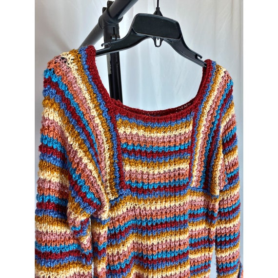 1970s Crochet Knit Top Colorful Striped Vintage L… - image 3