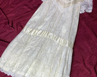 Vintage Jessica McClintock Gunne Sax Wedding Dress Edwardian Lace Drop Waist