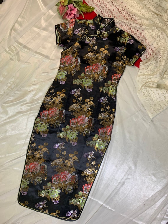 Black Floral Asian Dress Cheongsam by Huangchao - image 3