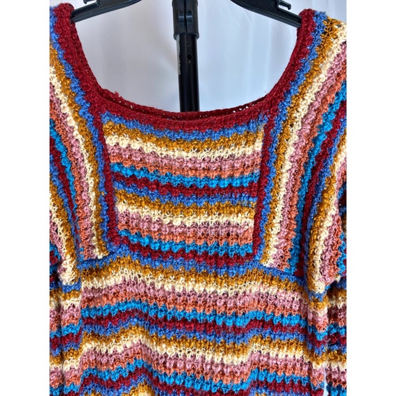 1970s Crochet Knit Top Colorful Striped Vintage L… - image 2