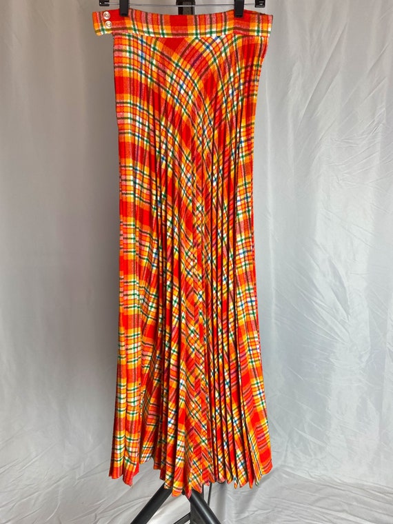 Vintage Plaid Skirt Maxi Red Yellow Green Pleated 
