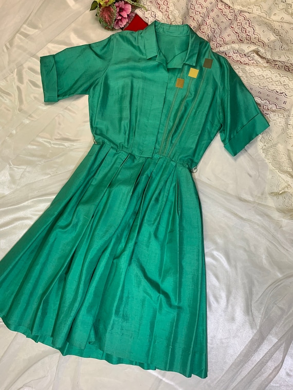 Vintage 1950s Green Shirt Dress by Norman Wiatt | Etsy