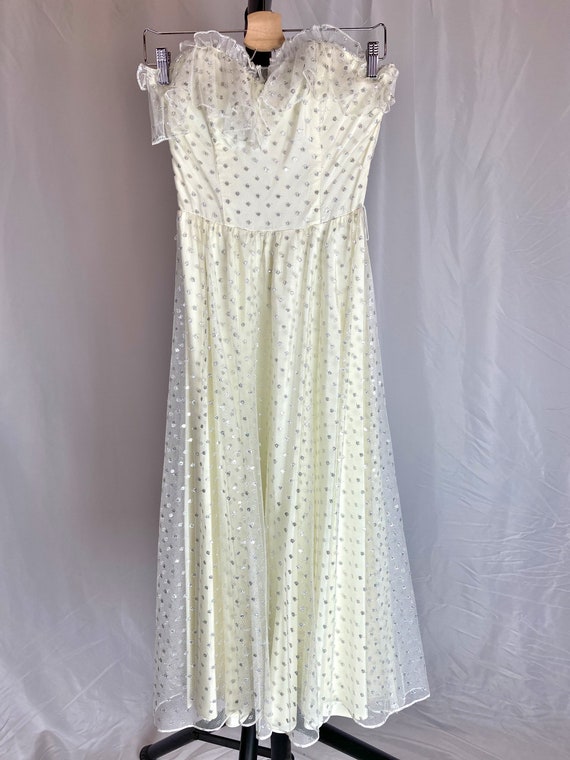 Strapless Polka Dot Dress Yellow Cream 80s Tulle V