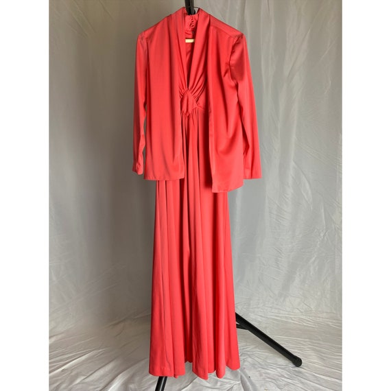 Vintage Halter Dress Jacket Set 1970s Bright Coral Pi… Gem