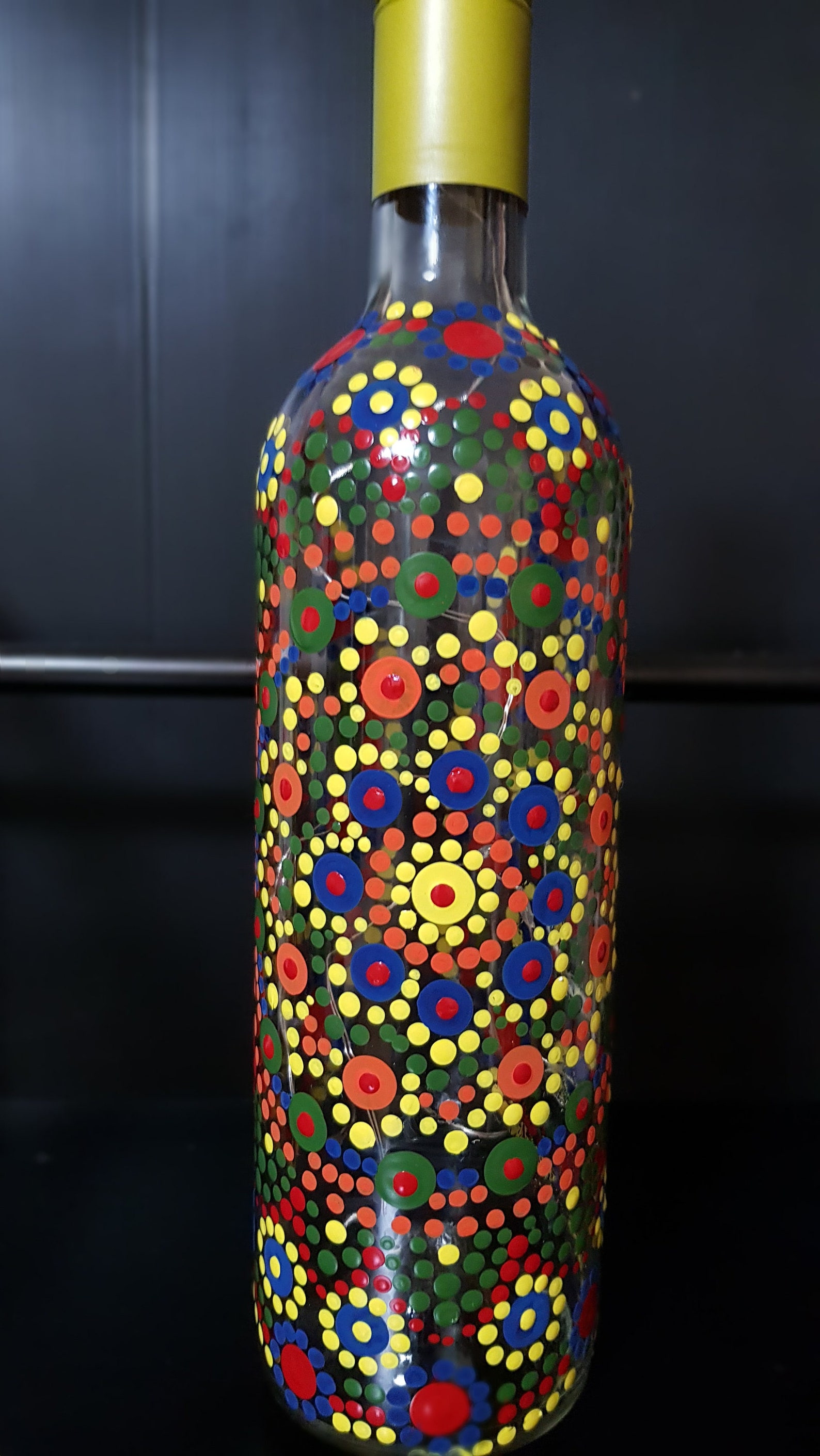Handmade Designer Mandala Glass Bottle Art with Bright LED for Etsy