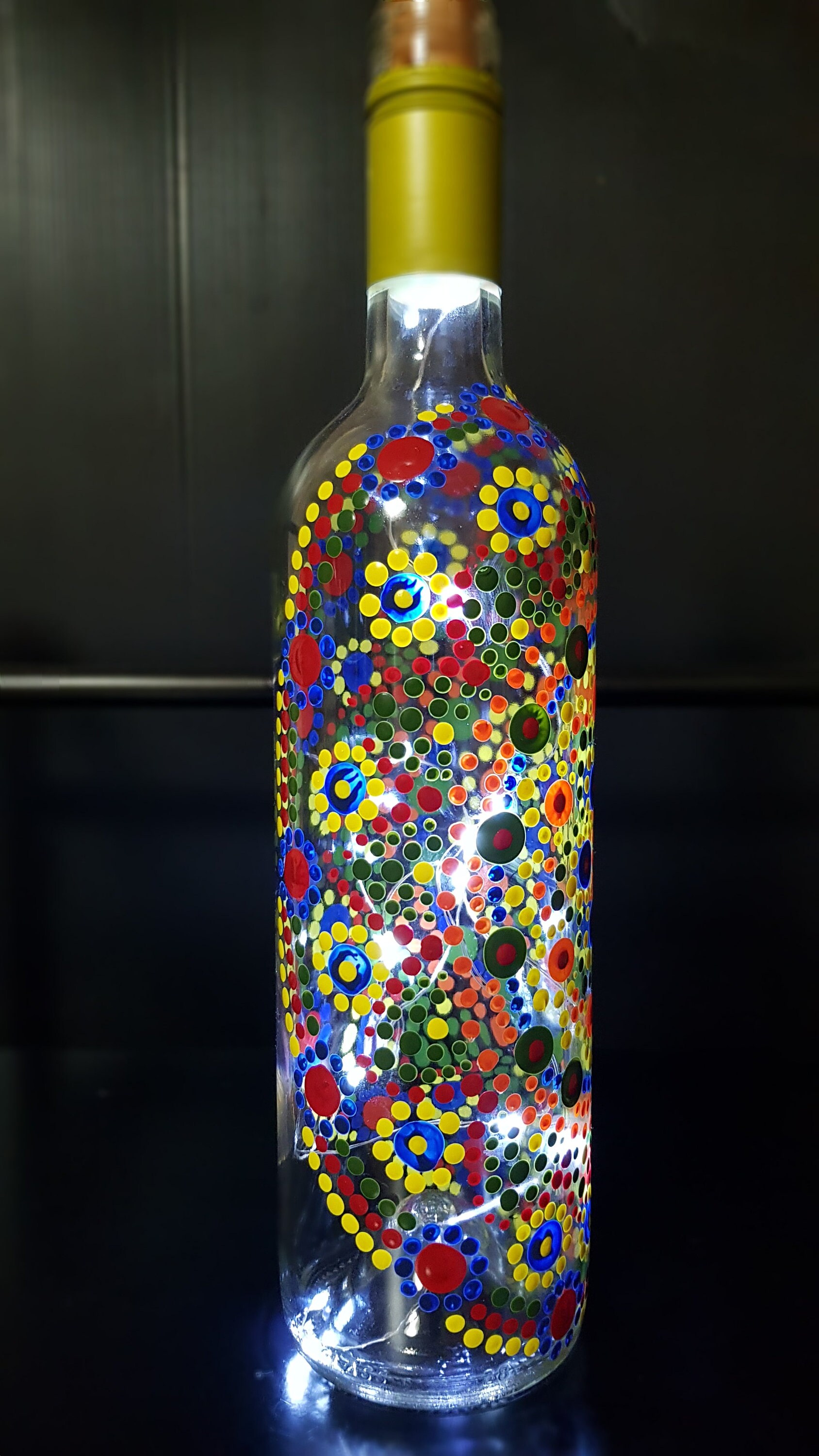 Handmade Designer Mandala Glass Bottle Art with Bright LED for Etsy