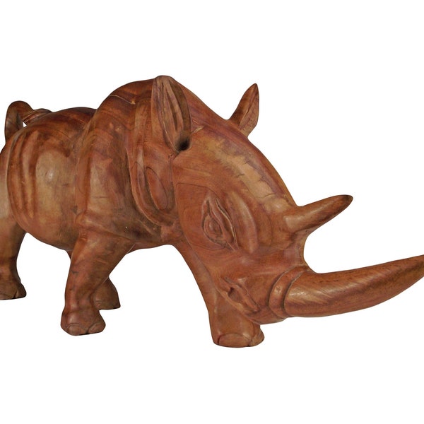 Orig.Africa grand rhinocéros rhinocéros acajou bois massif sculpté