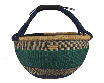 Panier de courses Original Africa Bolga, panier de marché, poignée en cuir