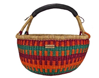 Original Africa Bolga Basket Panier Market Basket Poignée en cuir