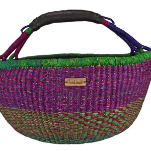 Original Africa Bolga Basket Shopping Basket Market Basket Leather Handle