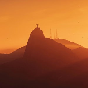 Cristo Redentor Rio de Janeiro Sunset Skyline Stampabile, Fine Line Art, Arte minimalista, Arte moderna, Poster, Stampa Wall Art