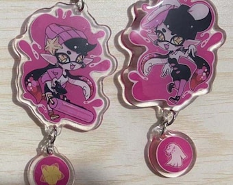 SQUID SISTERS Double Sided Acrylic KEYCHAIN with Dangle Charm