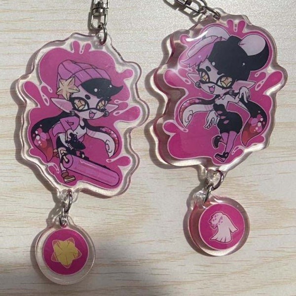 SQUID SISTERS Double Sided Acrylic KEYCHAIN with Dangle Charm