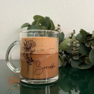 Glass coffee mug | Custom mug | Personalized glass mug | Floral mug | Floral glass mug | Name mug | Wedding favor | Christmas gift | Mom