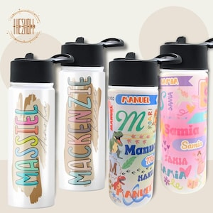 Personalized Kids Water Bottle with Straw Lid for School and Sports | Custom Children Name Insulated Stainless Steel Tumbler for Girl & Boys