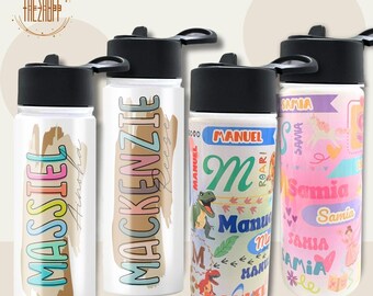 Personalized Kids Water Bottle with Straw Lid for School and Sports | Custom Children Name Insulated Stainless Steel Tumbler for Girl & Boys