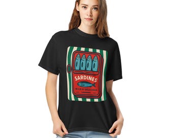 chemise vintage sardines, chemise conserves de poissons, t-shirt rétro Portugal, t-shirt sardines, chemise poisson de voyage d'été côtier, t-shirt graphique rétro