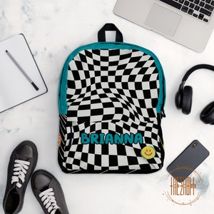 Personalized Kids Backpack | Custom backpack Black and White Check | Custom Name Book Bag | School Backpack | Bag Customized | Back School