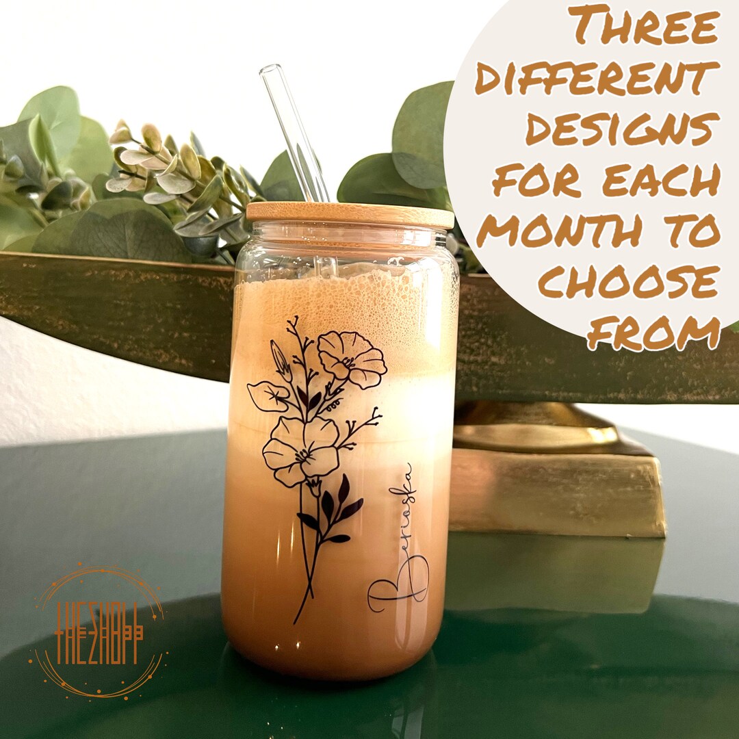 Personalized Glass With Bamboo Lid and Straw | Coffee Glass Cup | Glass ...